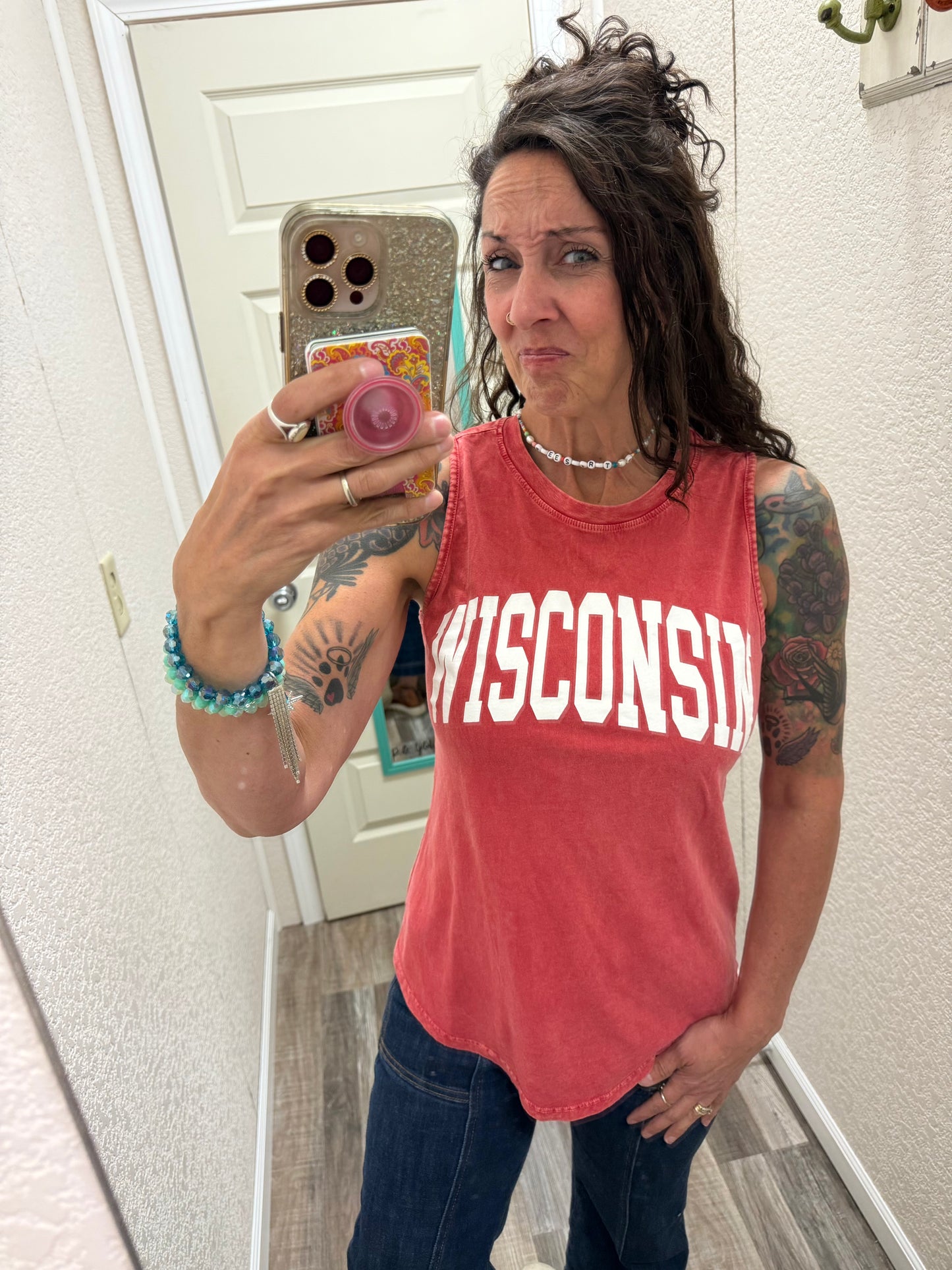 WISCONSIN MINERAL GRAPHIC TANK TOP: MINERAL SCARLETTE RED