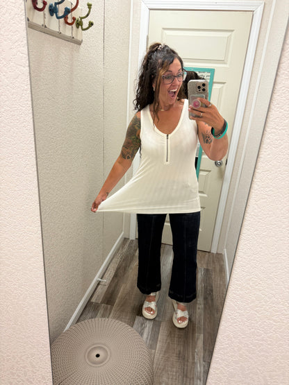 Mila Zipper Tank - White