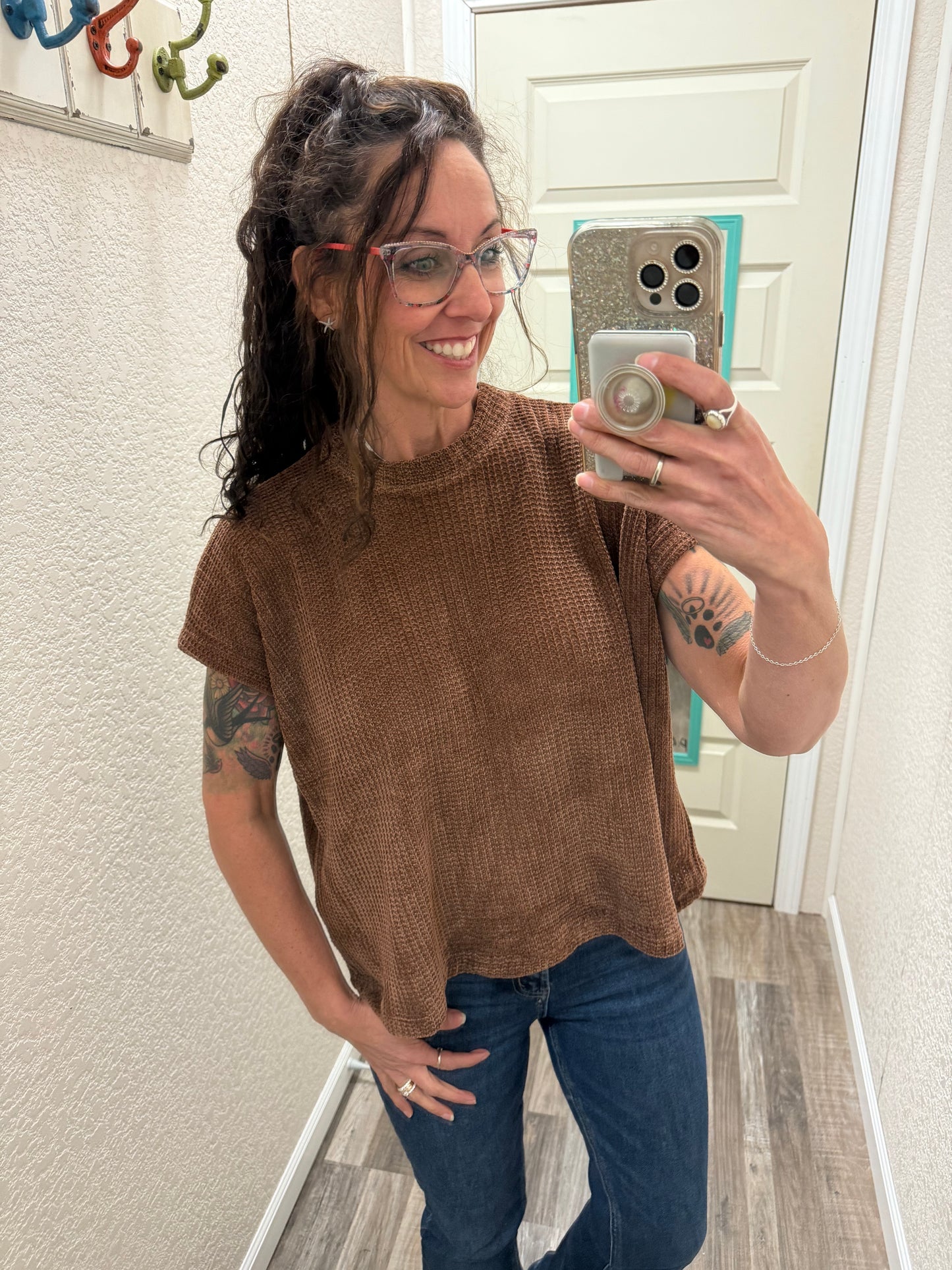 Sally Chenille Waffle Knit Cap Sleeve Top