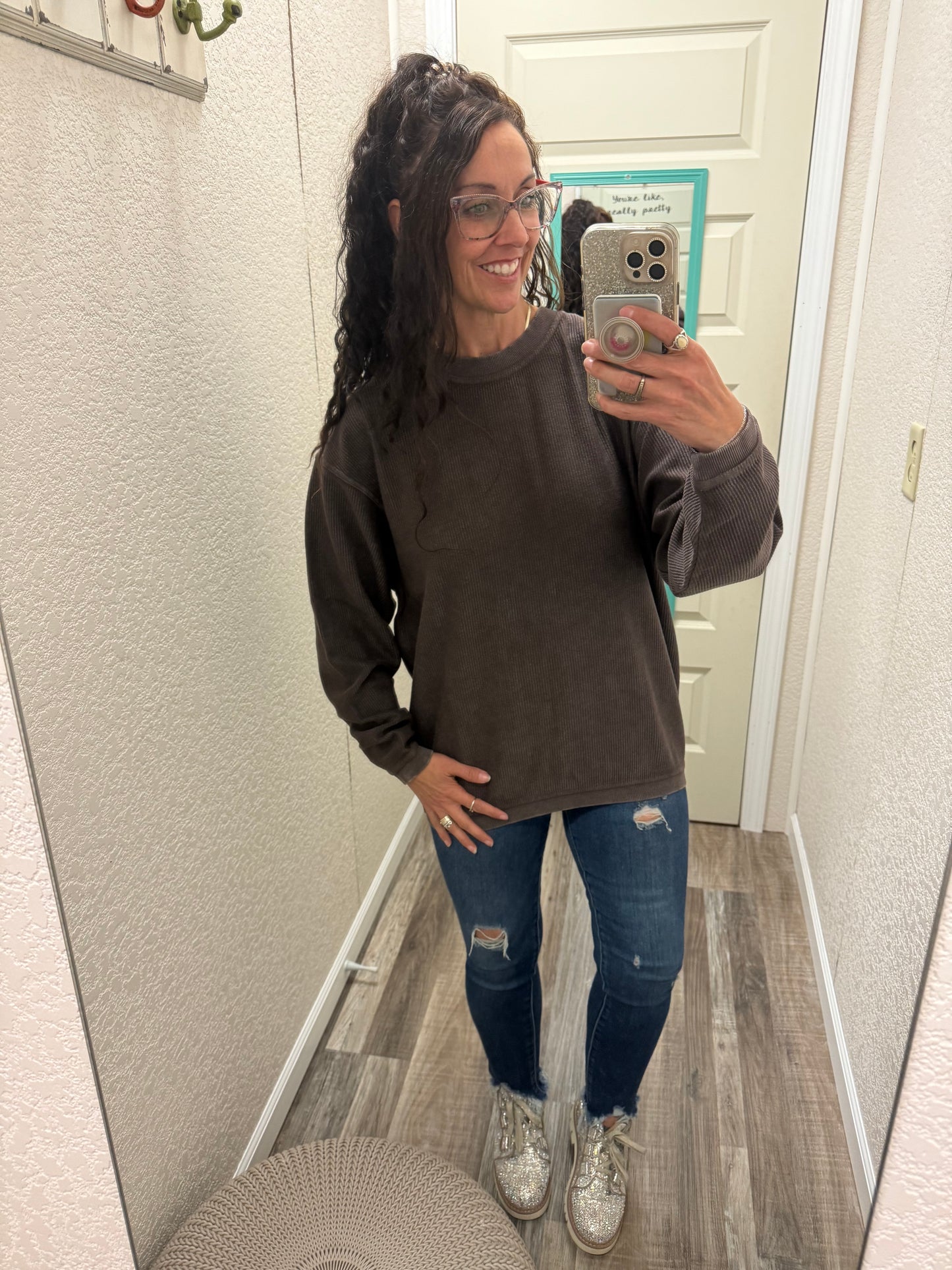 Chocolate Luxe Corded Crew