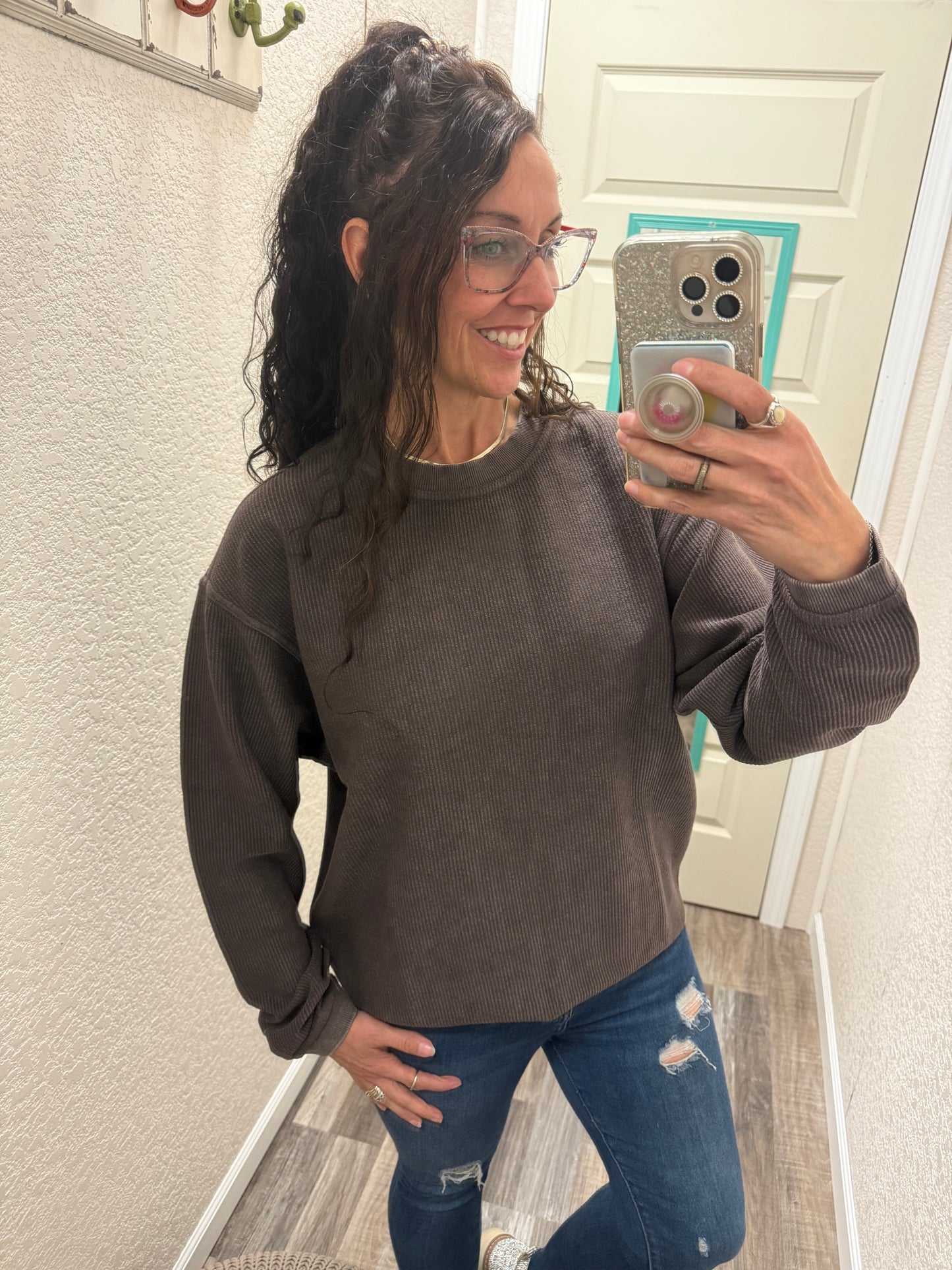 Chocolate Luxe Corded Crew