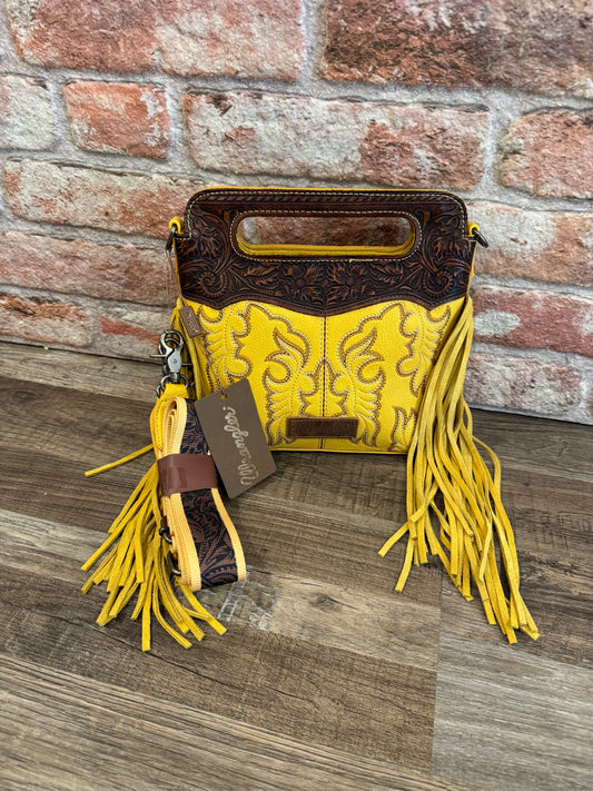 WRANGLER Mustard TOOLED FRINGE CROSSBODY BAG