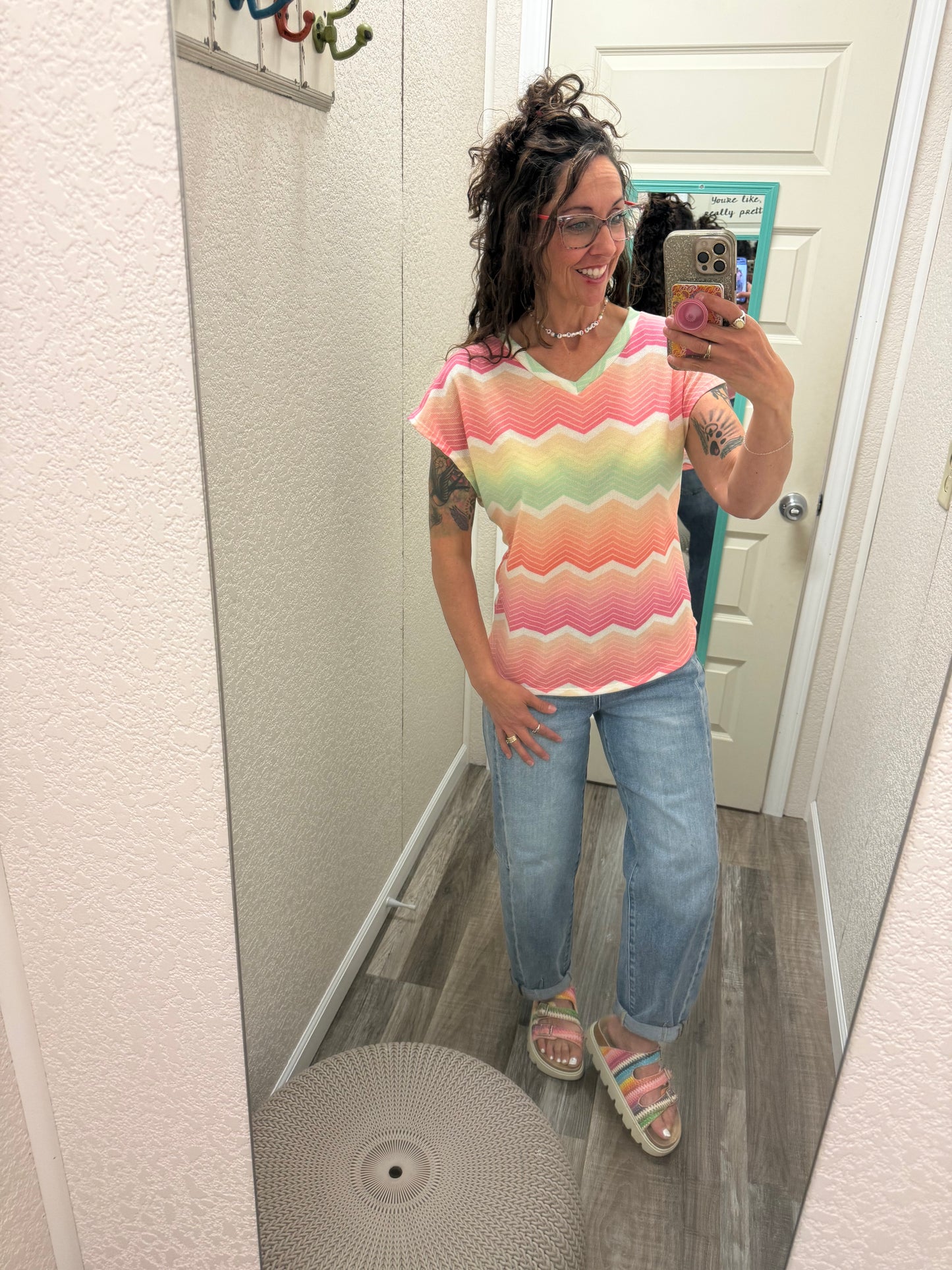 Magical Multi-Stripe Chevron 
V-Neck Top: