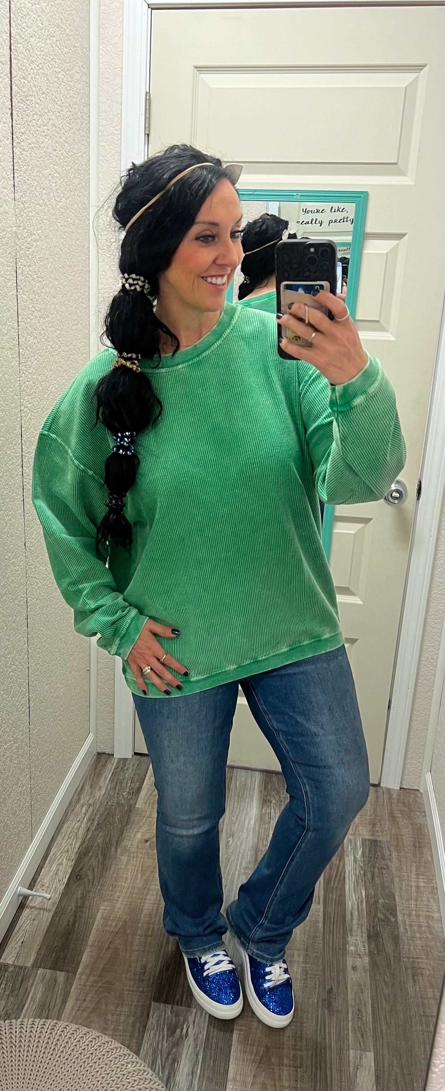 Kelly Green Luxe Corded Crew