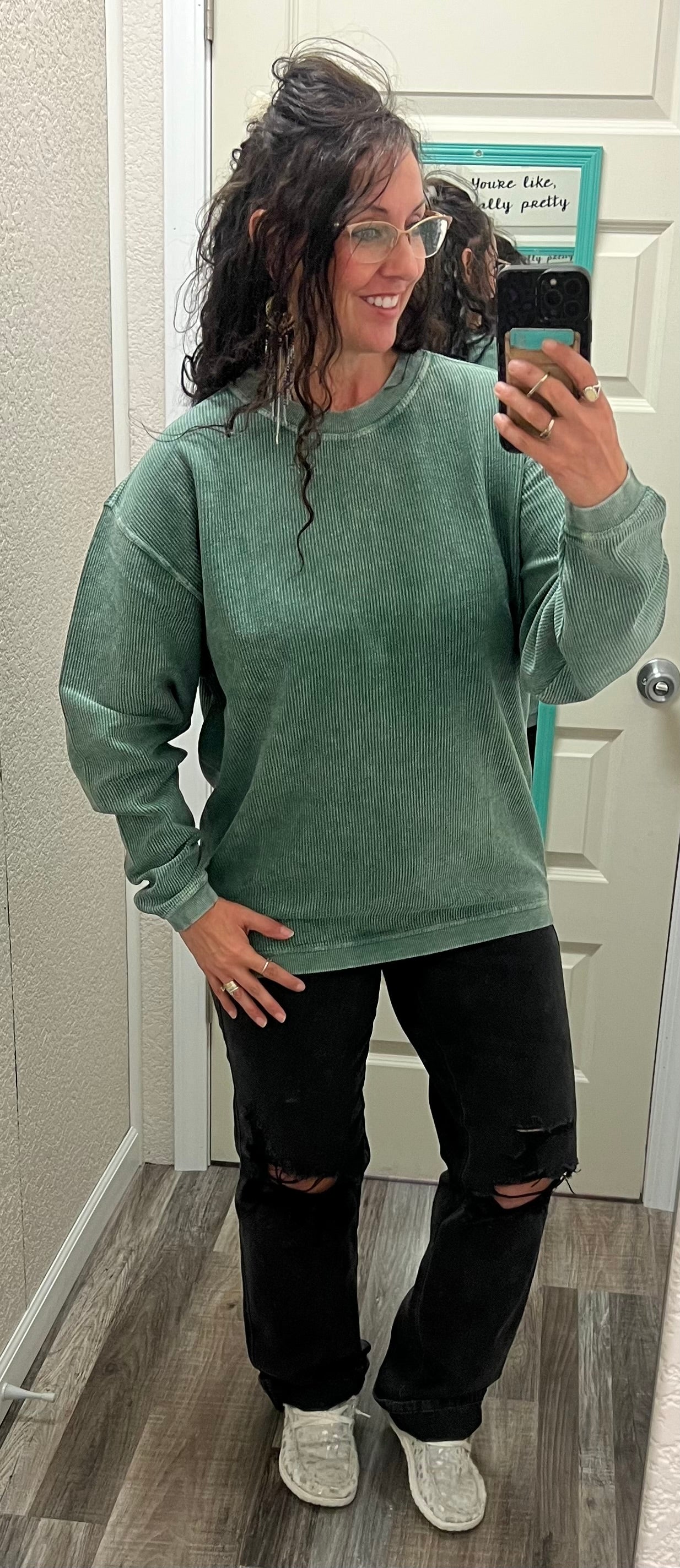 Olive Green Luxe Corded Crew