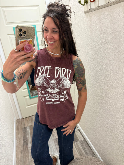 FREE BIRD GRAPHIC TANK TOP: Mineral Burgundy