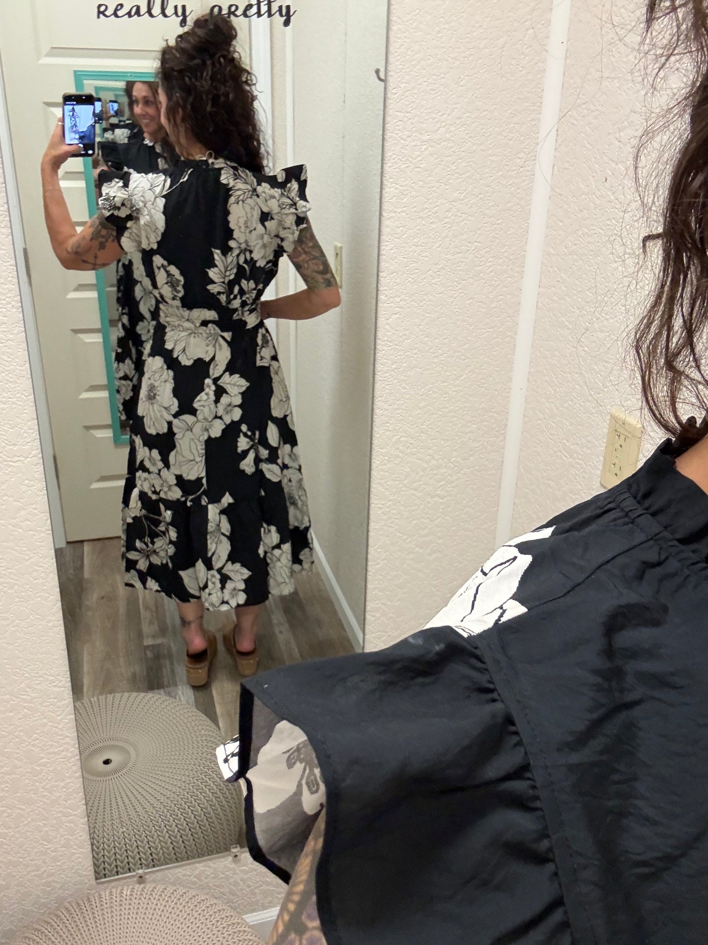 Annabelle Black Flutter Sleeve Dress: