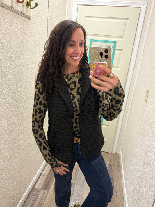 Black Heather Geometric Hooded Vest