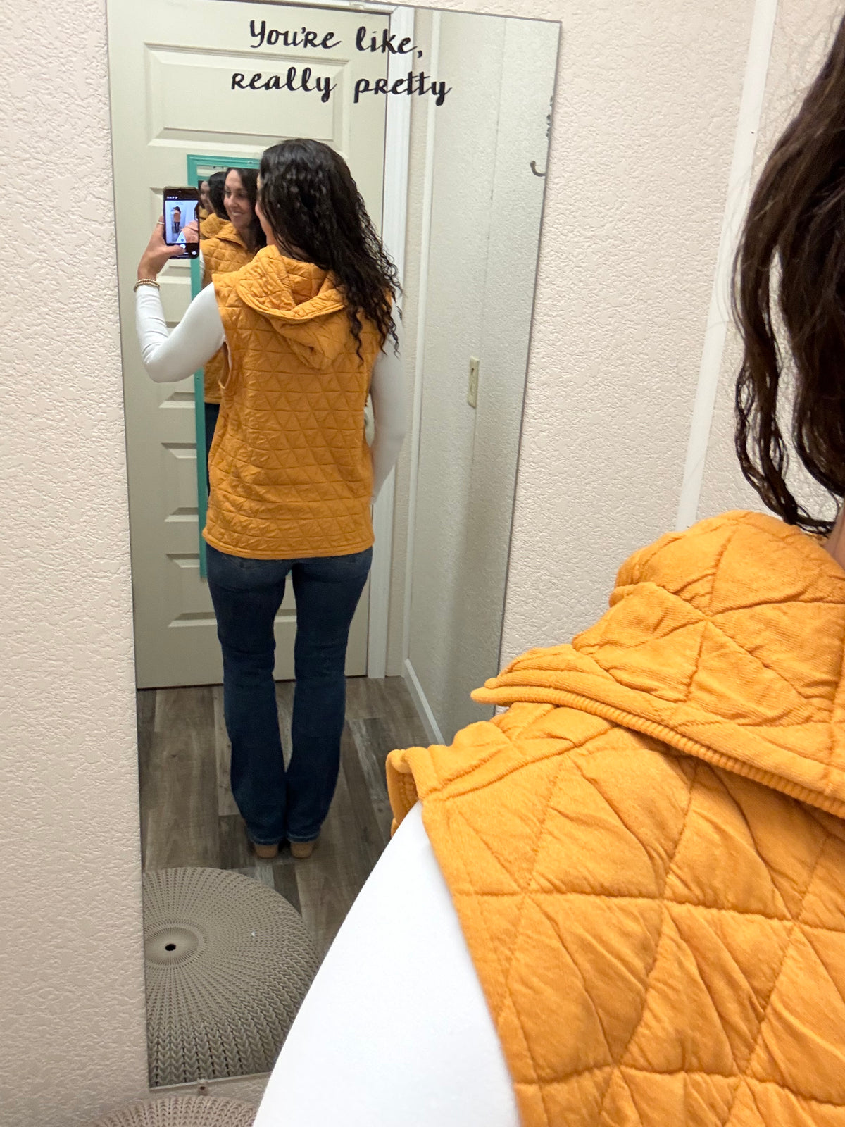 Heather Mustard Geometric Hooded Vest -