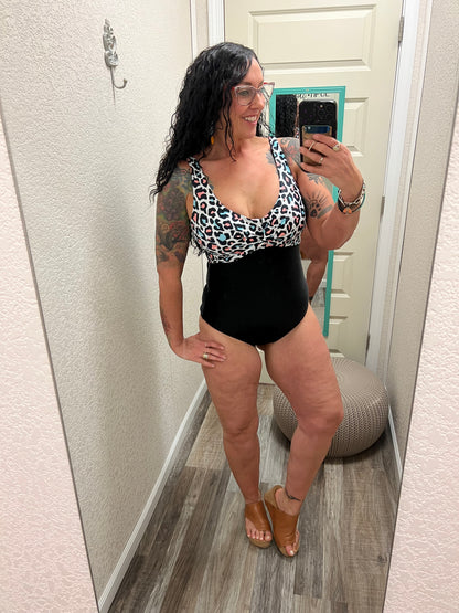 From The Shore Black & Multi Colored Leopard Swimsuit