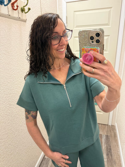 Sandie Scuba 1/2 Zip Short Sleeve Top