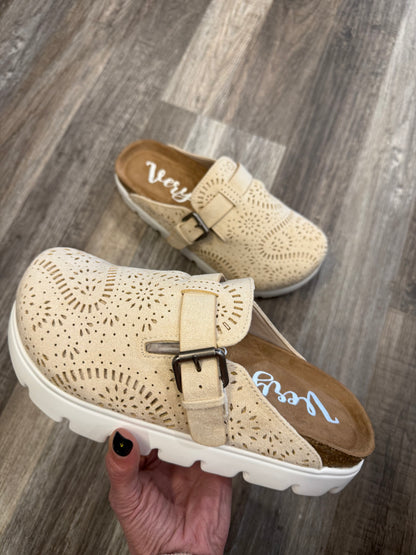 Lulu Laser Cut Cream Mule By Very G