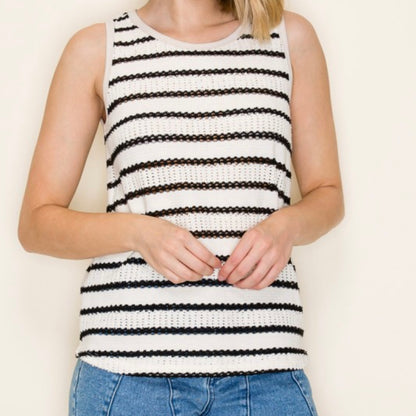 Boat Dreams Rounded Neck Pointelle Striped Knit Top