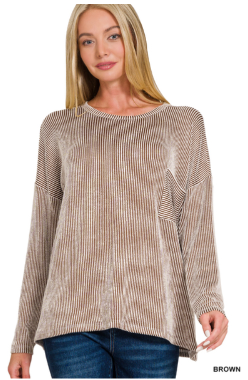 Gretchen - Brown - Ribbed Long Sleeve Top