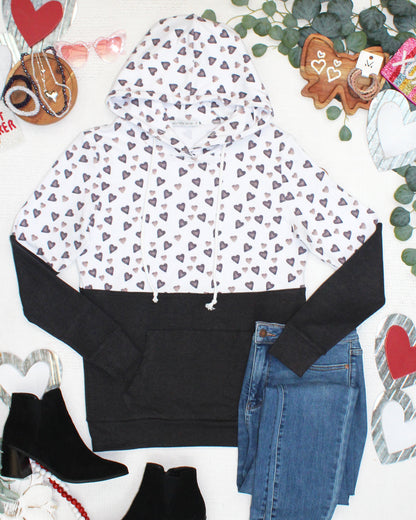 PREBOOK Hailey Pullover Hoodie - Monochrome Hearts and Charcoal