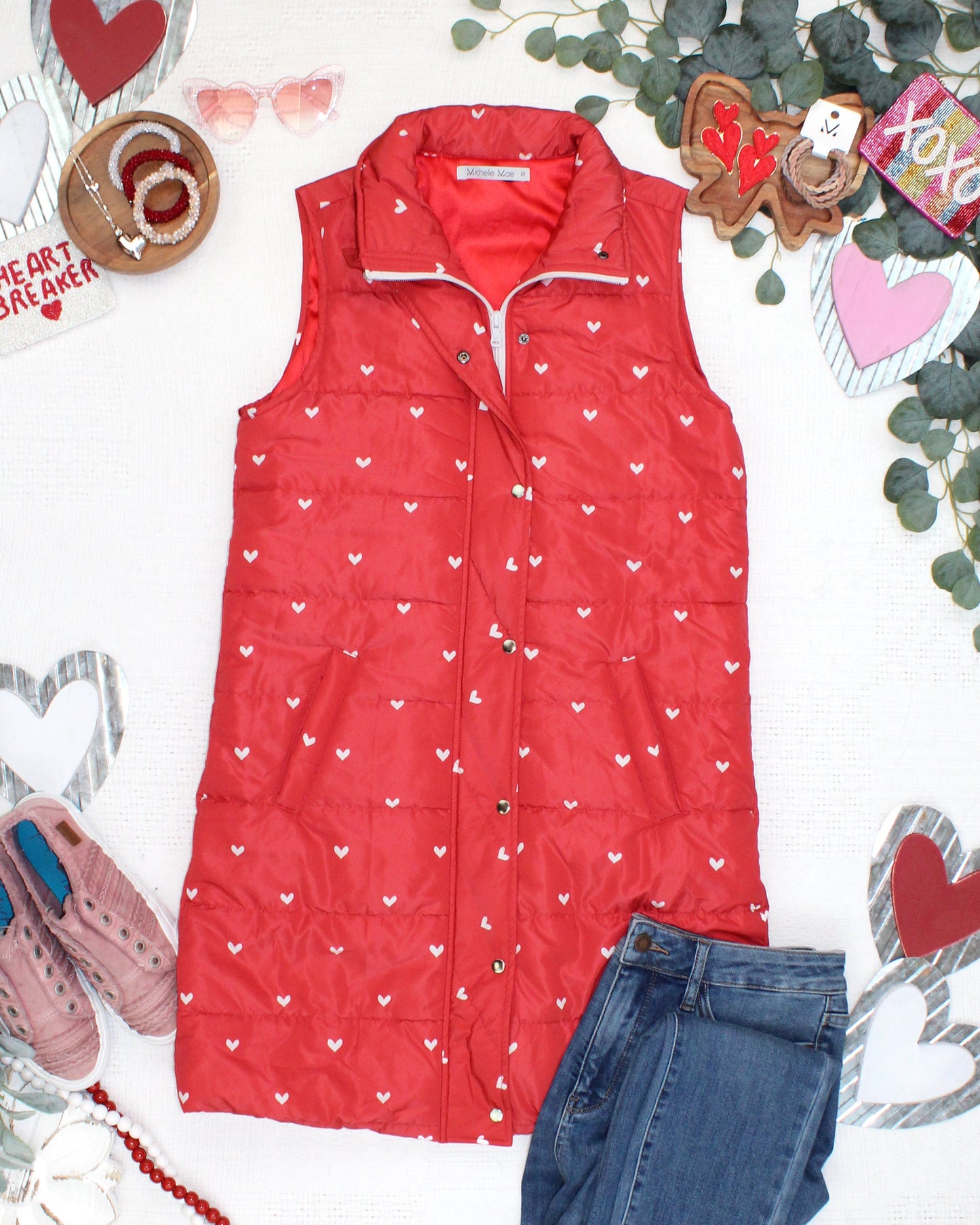 Harlow Long Vest - Sweetheart Red