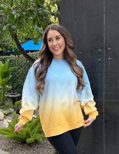 Summer Fields Ombré Cozy Corded Crew (Blue/Yellow)