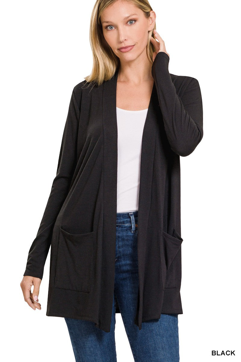 Black - Slouchy Open Front Cardigan