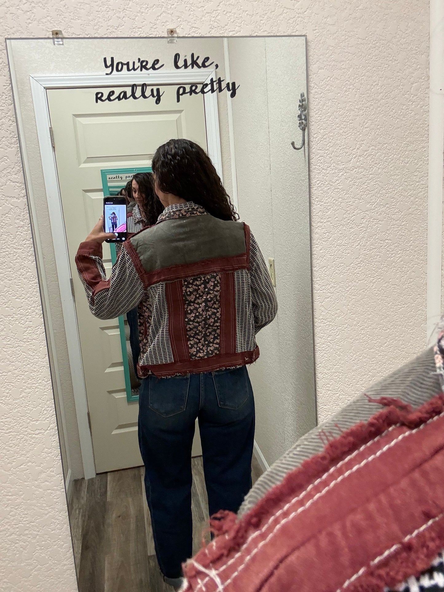 Wine Vintage Patchwork Floral Geometric Cropped Jacket