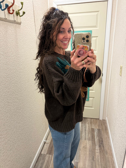 FLORAL POP KNIT SWEATER TOP