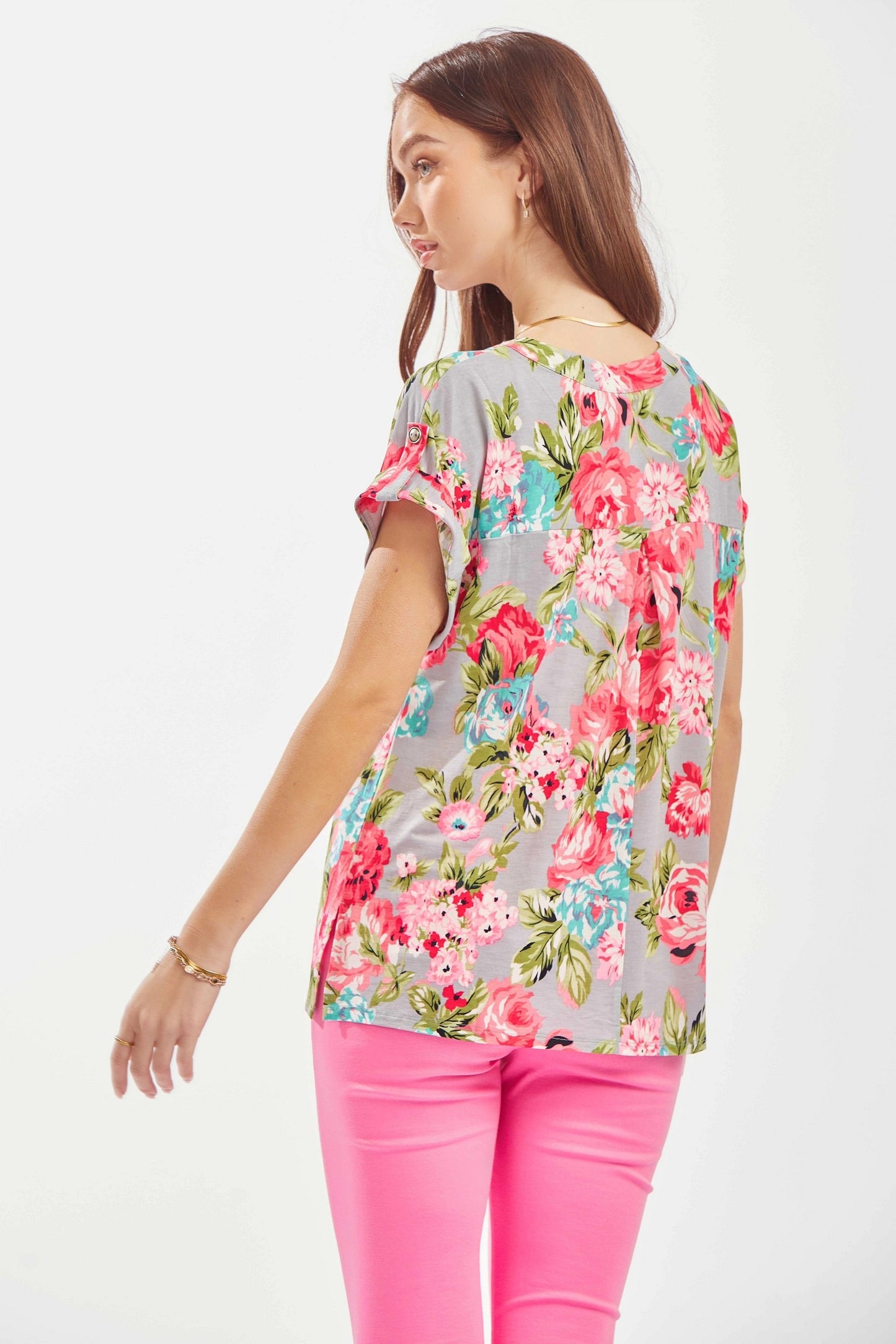 Lizzy - Grey Floral - Dolman Top