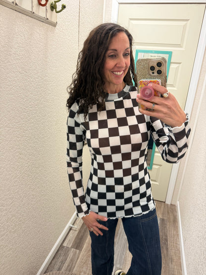 Checkers Blair Mesh Long Sleeve Top
