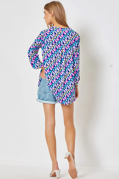 Lizzy - Royal Floral - 3/4 length sleeve top