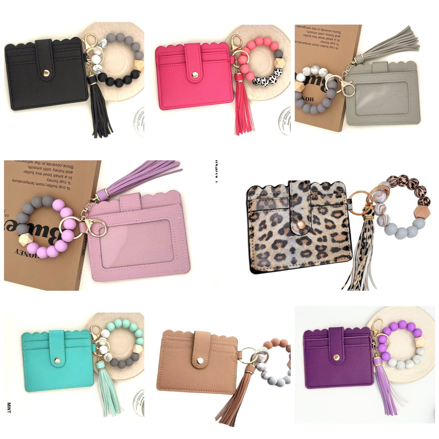 BEADED BRACELET KEYCHAIN CARD HOLDER WALLET