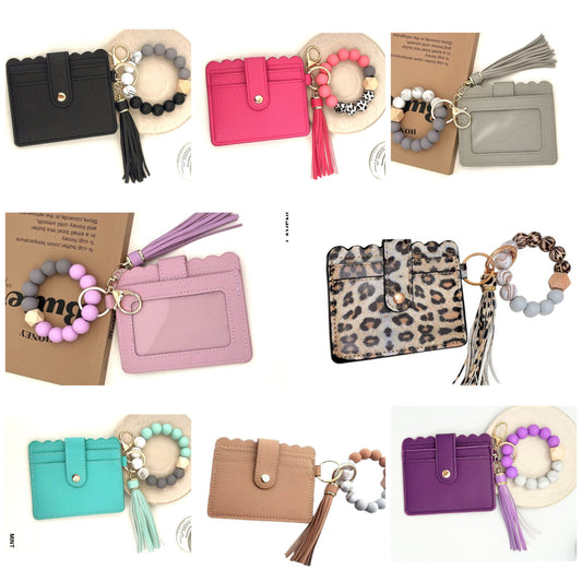 BEADED BRACELET KEYCHAIN CARD HOLDER WALLET