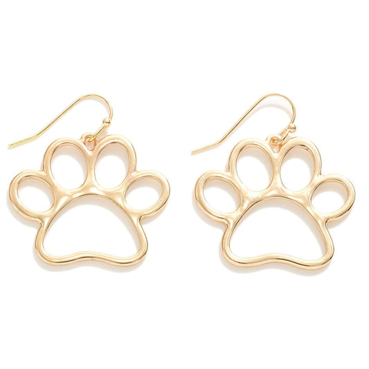 Gold Paw Print Dangle Earrings