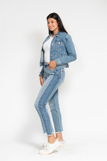Nicole Vintage Wash Fray Hem Slim Fit Judy Blue Jeans