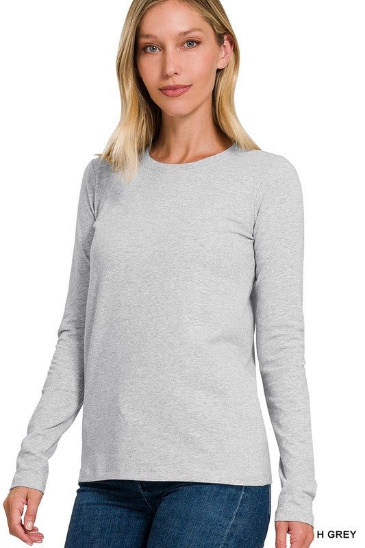 Heathered Grey Back to the Basics Long Sleeve Crew Neck Tee