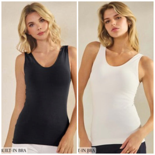 Plus Size Built in Bra - Reversible V or U neck Second Skin Tank