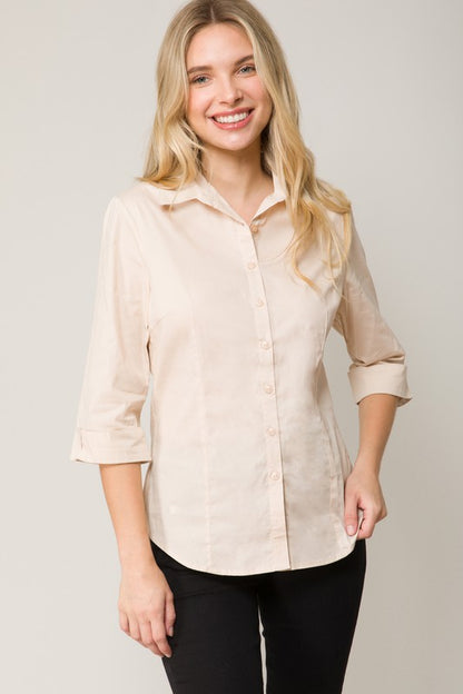 Rhonda - 3/4 Sleeve Button Down Shirt