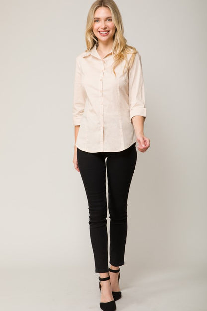 Rhonda - 3/4 Sleeve Button Down Shirt