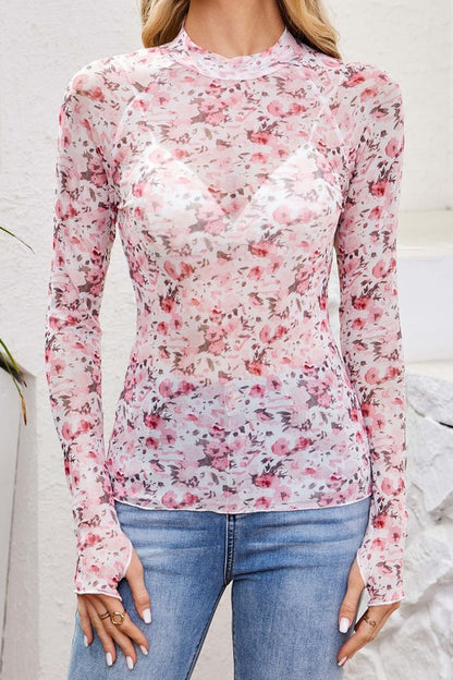 Charming Mesh Top With Thumbholes