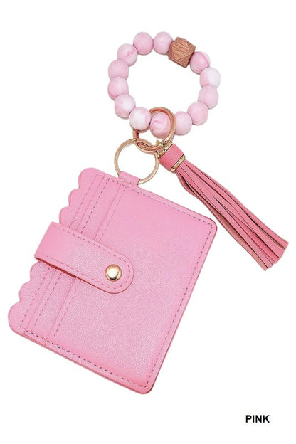 BEADED BRACELET KEYCHAIN CARD HOLDER WALLET