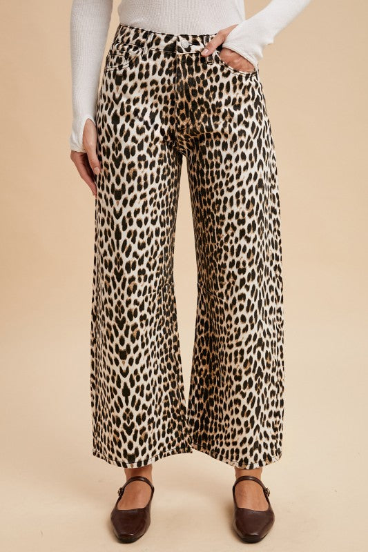 Annie Snow Leopard Barrel Leg Jeans