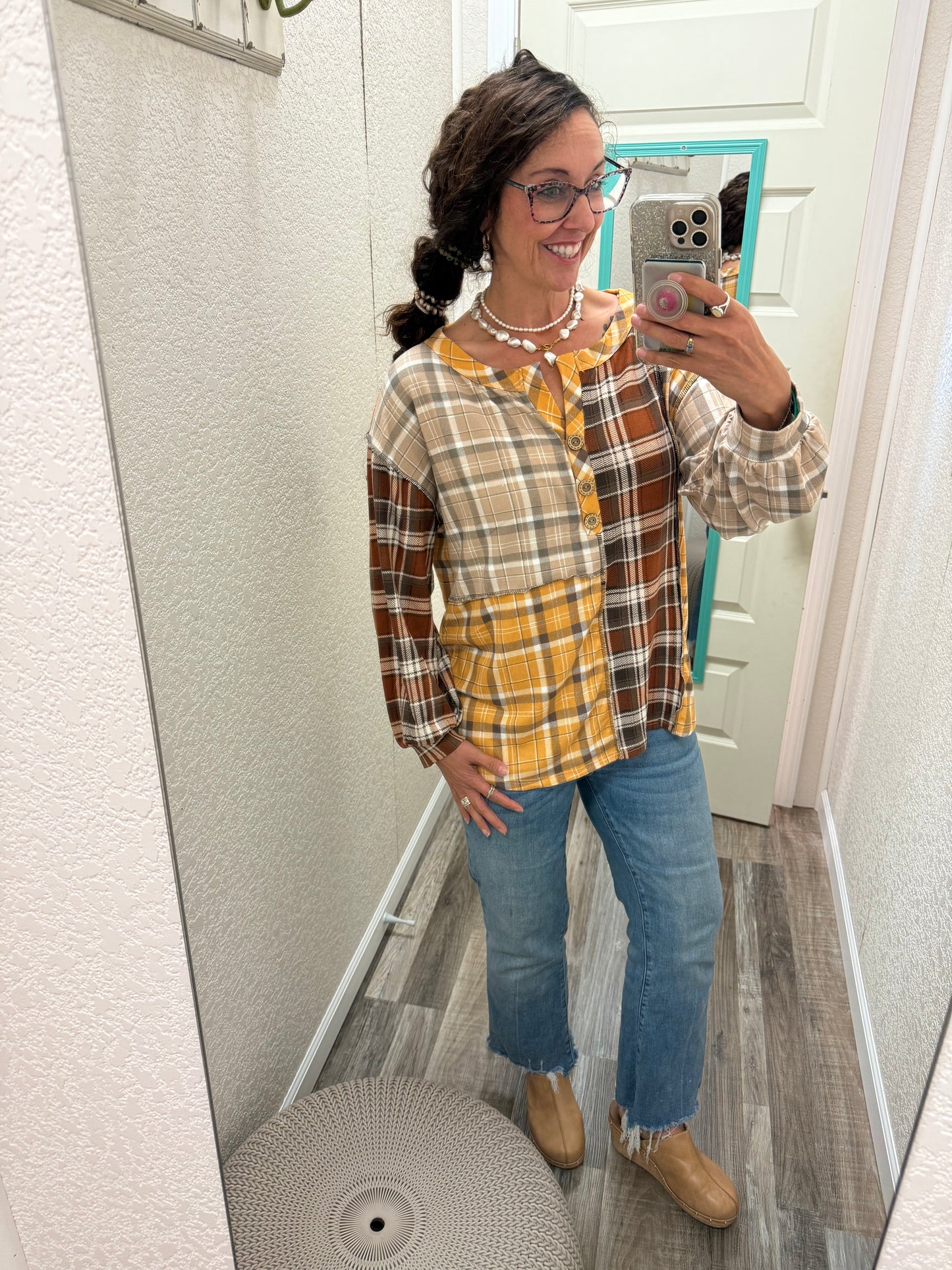 Forever Fall Henley Patchwork Top