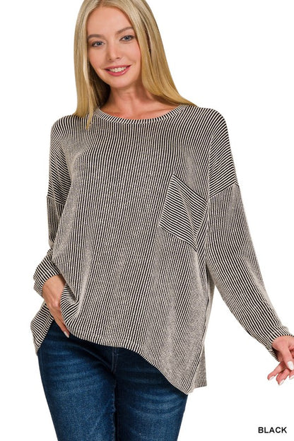 Gretchen - Black - Ribbed Long Sleeve Top