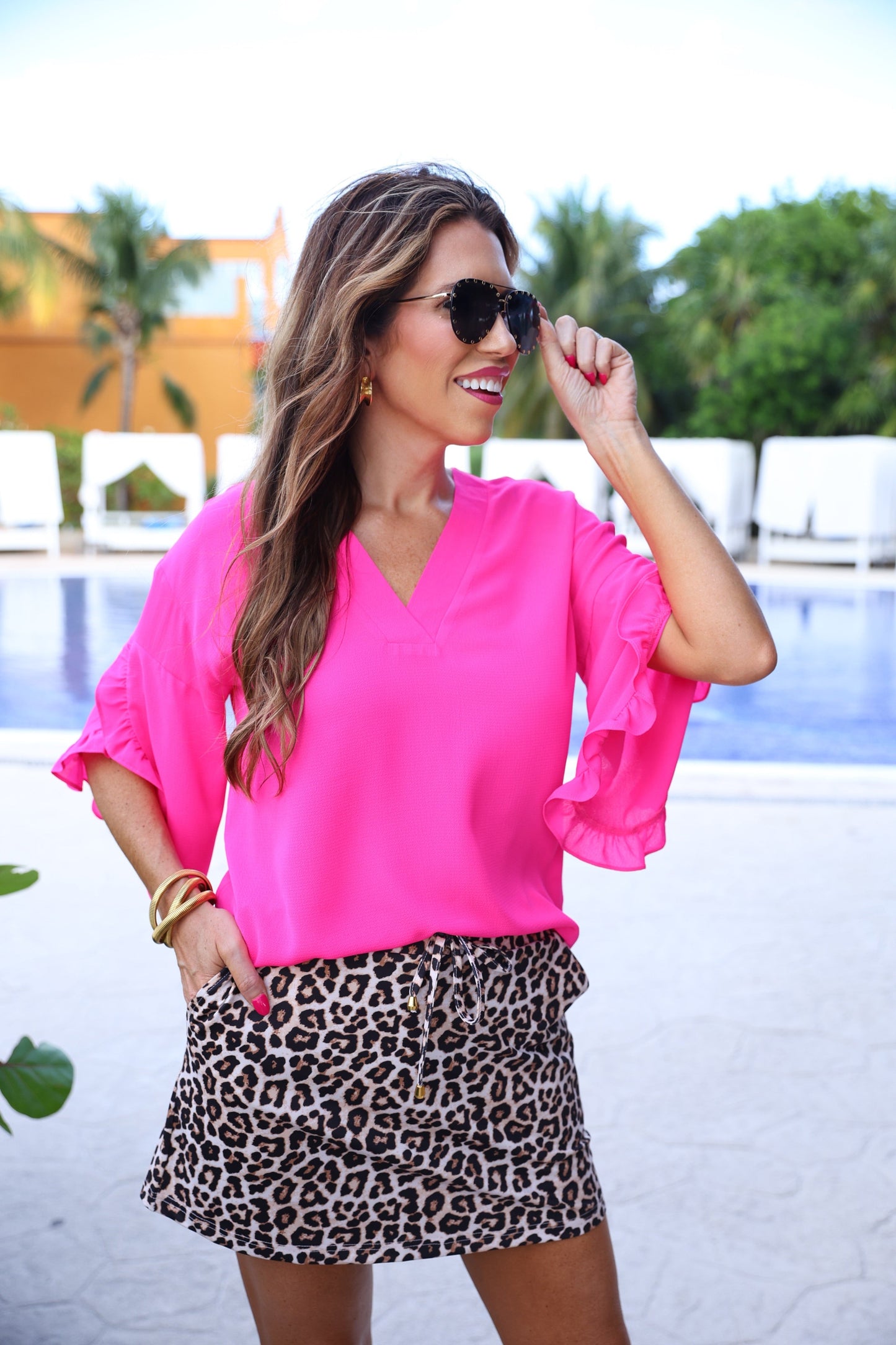 PREORDER-Amy Ruffle Sleeve Top, Pink