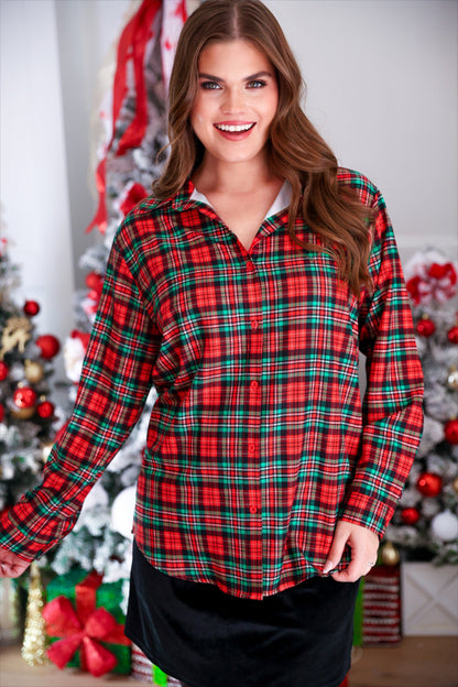 PREORDER- Nina Button Up Tunic- Christmas Plaid