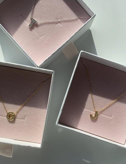 Custom Impression Initial Necklace - Water Resistant & Pave Crystal