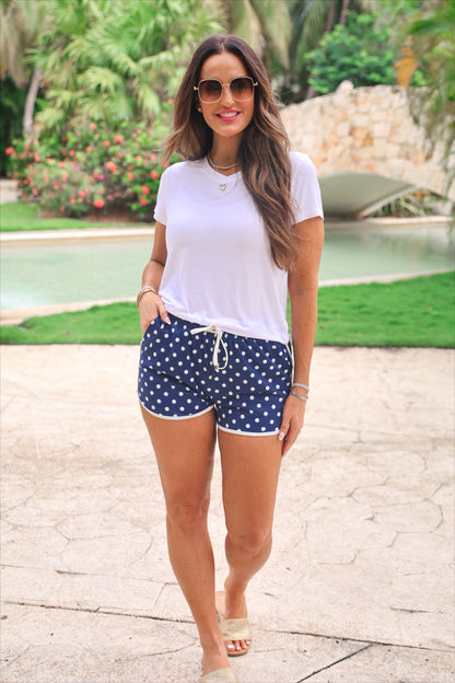 PREORDER- Navy Polka Dot Everyday Shorts