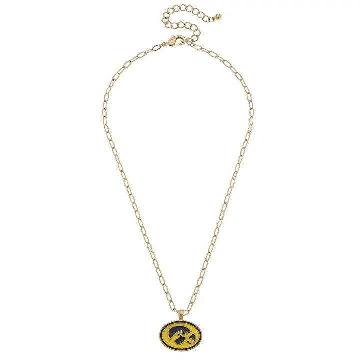 Iowa Hawkeyes Enamel Pendant Necklace in Shiny Gold