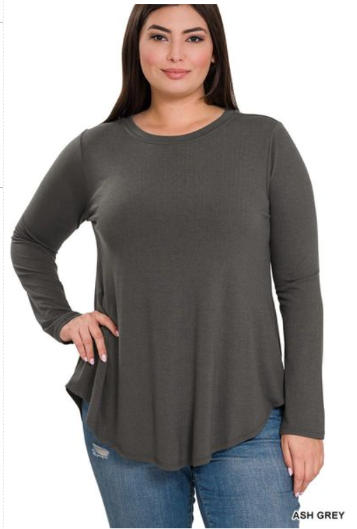 Ash Grey All Day Everyday - Round Neck Long Sleeve Top