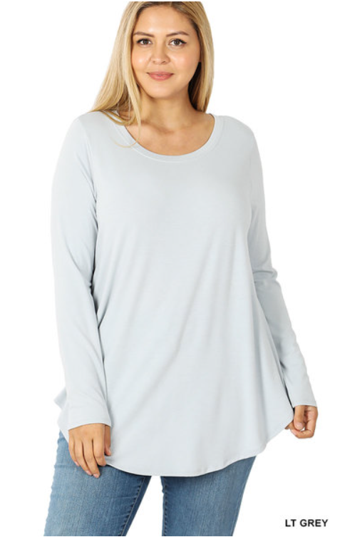 Lt Grey All Day Everyday Top - Round Neck Long Sleeve Top