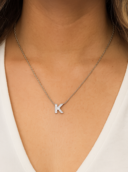 Custom Impression Initial Necklace - Water Resistant & Pave Crystal