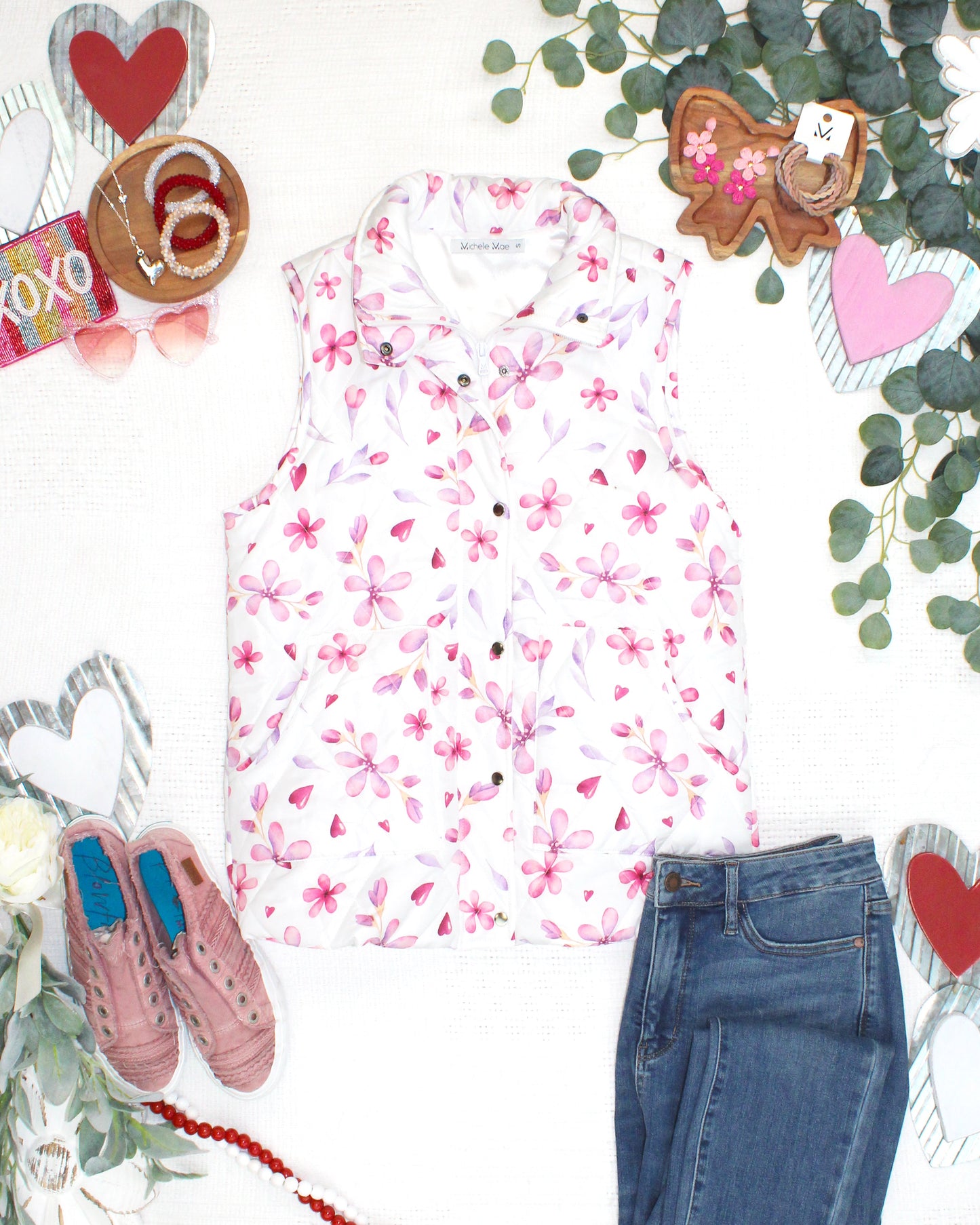 Remy Zip Up Vest - Blooming Hearts