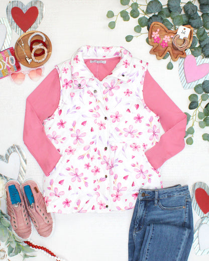 Remy Zip Up Vest - Blooming Hearts